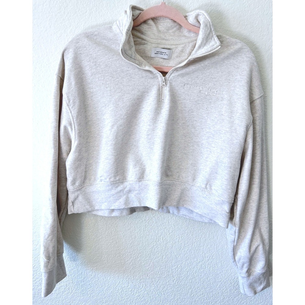 Saturdays New York City Eldridge Cropped 1/4 Zip Ivory Sweatshirt SZ S